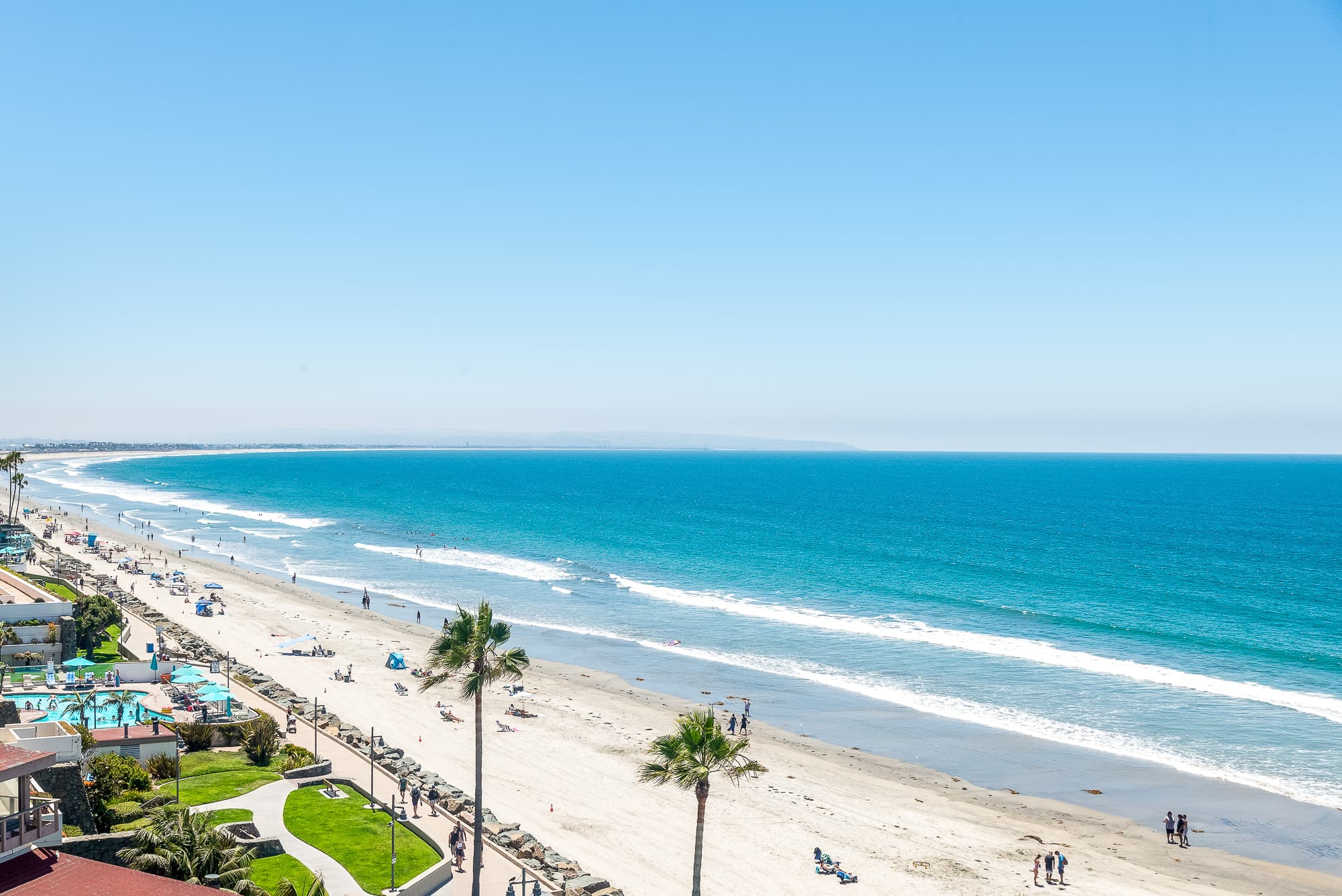 Aerial view of the Coronado coastline toward Point Loma
